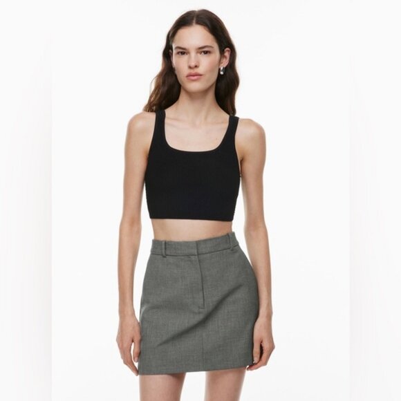 Aritzia Babaton Sculpt Knit Square Neck Cropped Tank Black size S - Picture 1 of 8